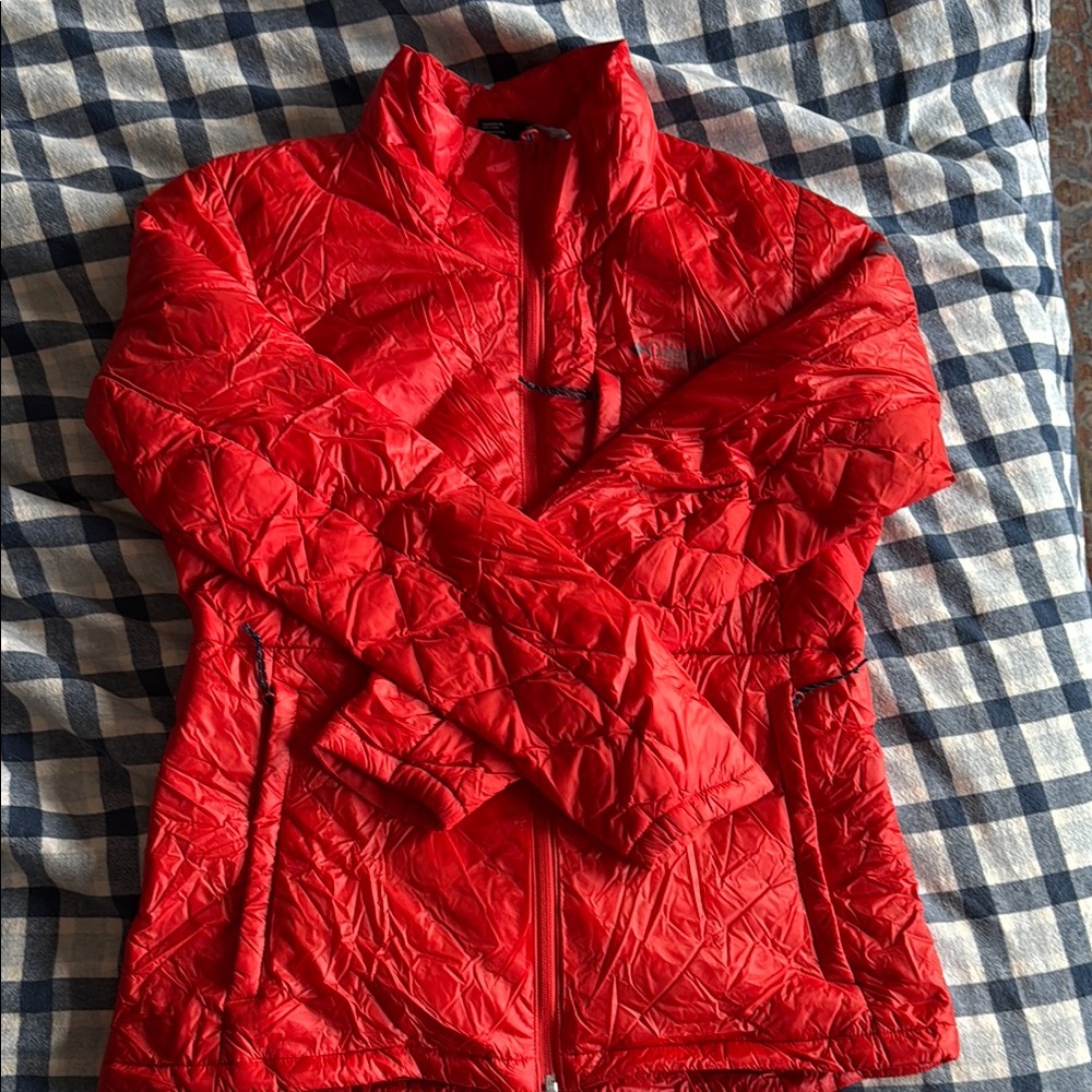 Vibrant Red Quilted Puffer Coat with High Collar